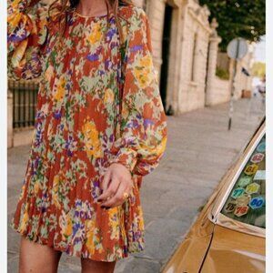 Sezane Antonia ikat floral fall long sleeve chiffon dress